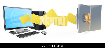 Computer sicuro trasferimento sicuro di concetto di backup dei file Spostamento dal computer al sicuro. Foto Stock