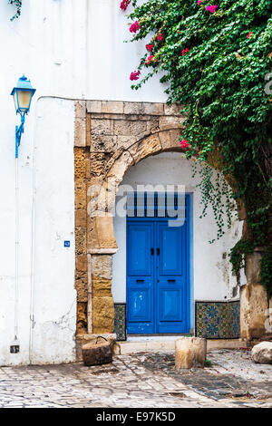 Una tipica porta a Sidi Bou Said, Tunisia. Foto Stock