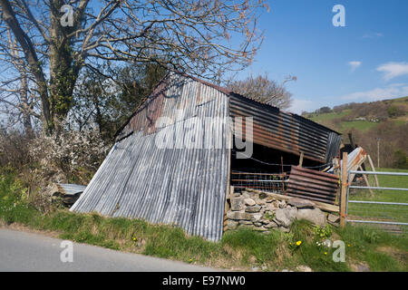 Collassato capannone abbandonato o fattoria dependance vicino Tregaron Ceredigion Mid Wales UK Foto Stock