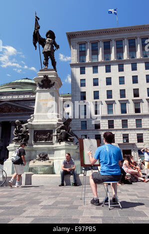 Artista facendo uno schizzo della statua di Paul de Chomedey sieur de Maisonneuve, fondatore di Montreal. Foto Stock