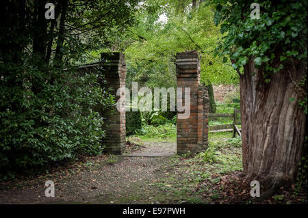 L'ingresso nel giardino murato abbandonato a Warley Place. Il giardino della casa di orticolturista Miss Ellen Wilmott in Essex. Foto Stock