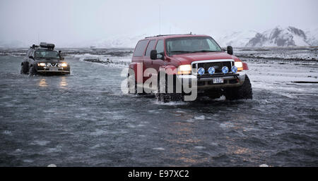 Winter Wonderland, super jeep safari a Eyjafjallajokull e Thorsmork, Gennaio 2013. A sud dell'Islanda. Foto Stock