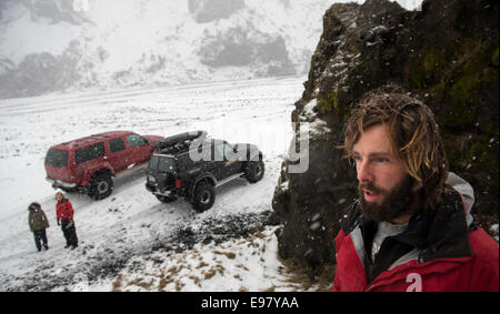 Winter Wonderland, super jeep safari a Eyjafjallajokull e Thorsmork, Gennaio 2013. A sud dell'Islanda. Foto Stock