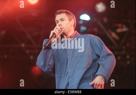 I Beastie Boys sul palco in concerto a T nel Parco music festival in Scozia, nel 1998. Foto Stock