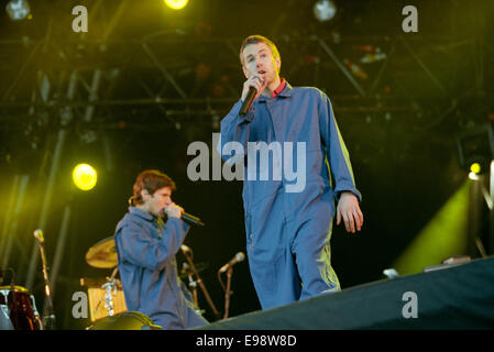 I Beastie Boys sul palco in concerto a T nel Parco music festival in Scozia, nel 1998. Foto Stock