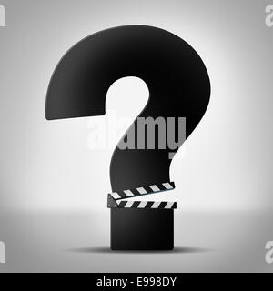 I filmati domande mostrano le informazioni aziendali come infissi o battaglio bordo sagomato come un punto interrogativo come un simbolo per il movie giudizi o valutazioni informazioni o intrattenimento trivia icona. Foto Stock