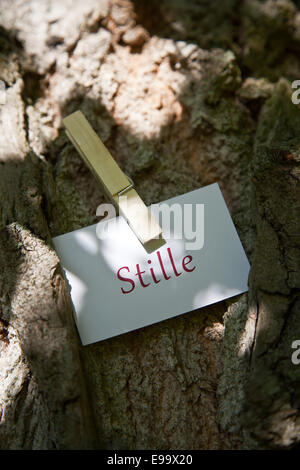 La parola Stille su carta in natura Foto Stock