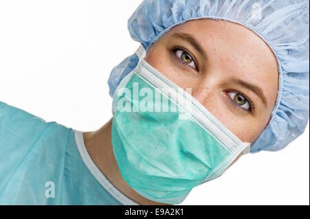 OP medico con indumenti di protezione Foto Stock