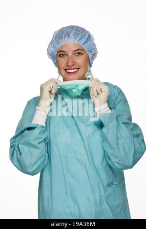 OP medico con indumenti di protezione Foto Stock
