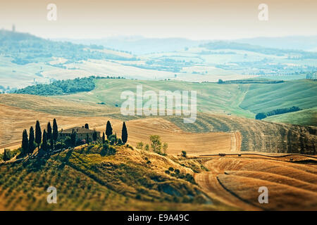 Vista panoramica del tipico paesaggio toscano Foto Stock