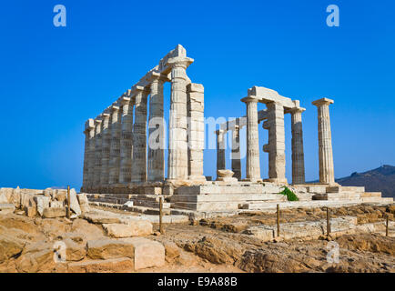 Tempio di Poseidone a Capo Sounion vicino ad Atene, Grecia Foto Stock