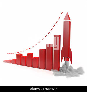 Diagramma di business con un razzo andando verso l'alto. Concettuale e metaforico 3d illustrazione Foto Stock