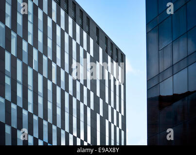 Edifici presso l'isola di Mann Liverpool, Pier Head, traghetto, edifici di fegato, nuovi sviluppi e Liverpool Museum area. Foto Stock