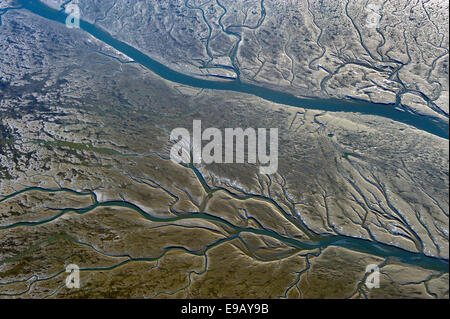 Vista aerea, il Wadden Sea in inverno, ghebi a bassa marea, Marne, Schleswig-Holstein, Germania Foto Stock