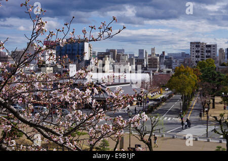 Vista dal castello di Himeji sopra la città di Himeji, Giappone Foto Stock