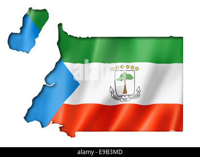 Guinea equatoriale bandiera mappa tridimensionale, rendering isolato su bianco Foto Stock