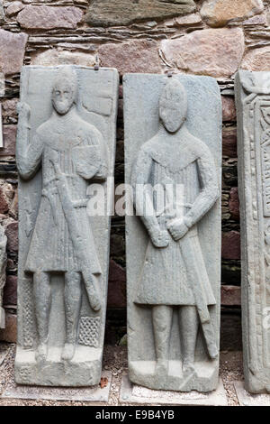 West Highland grave lastre in Kilmory Knap Cappella, Knapdale, Argyll & Bute, Regno Unito Scozia Foto Stock