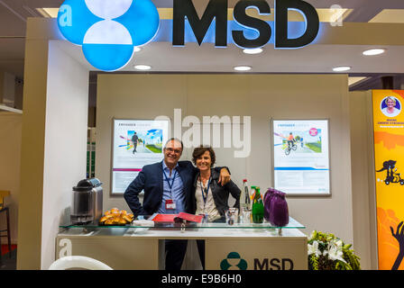 Parigi, Francia. Medical Trade Show, Congress of SFLS, Società francese nella lotta contro le droghe contro l'AIDS, N.G.O., e Drug Companies. MSD Pharmaceuticals Corporation Stall, industria farmaceutica, farmaco hiv Foto Stock