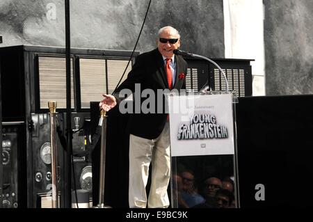 Los Angeles, California, USA. 23 ott 2014. Oct 23, 2014 - Los Angeles, California, Stati Uniti d'America - regista Mel brooks, presso la "giovane Frankenstein quarantesimo anniversario" tenutosi il ventesimo secolo Fox Studios Lot. Credito: Paolo Fenton/ZUMA filo/Alamy Live News Foto Stock