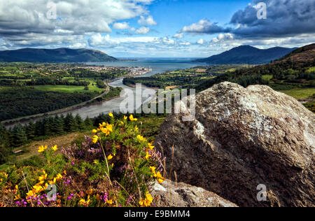 Vista dal punto di vista di Flagstaff in Newry guardando sopra Carlingford Lough verso Omeath e Warrenpoint. Foto Stock