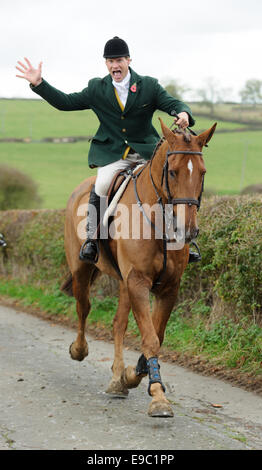 Leicestershire, Regno Unito. 24 ottobre, 2014. Sostenitori incluso olimpico irlandese Eventer Mark Kyle - l'inizio della caccia alla volpe stagione - Quorn Hunt apertura incontro presso il canile. Credito: Nico Morgan/Alamy Live News Foto Stock