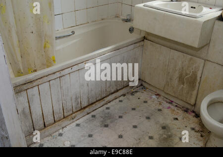 Filthy WC loo Wc lavabo Giovanni armadio in bagno a sinistra da bad inquilini. Regno Unito Foto Stock