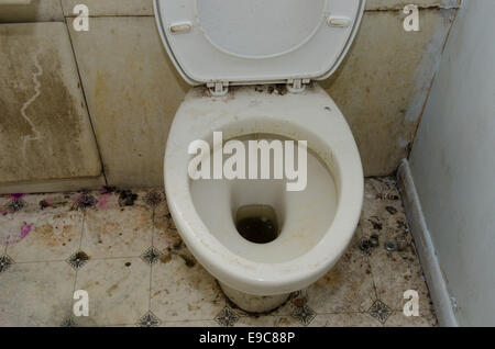 Filthy WC loo Wc lavabo giovanni in bagno a sinistra da bad inquilini. Regno Unito Foto Stock