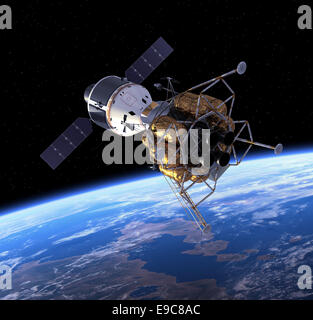 Esplorazione di equipaggio veicolo nello spazio. Scena 3d. Foto Stock