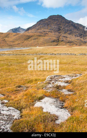 Camasunary, una posizione remota vicino Elgol sull'Isola di Skye. I colori autunnali nel paesaggio di brughiera. Foto Stock