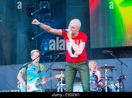 Il cantante Tyler Glenn di alberi al Neon esegue sul palco del 2014 iHeartRadio Music Festival di Las Vegas Foto Stock