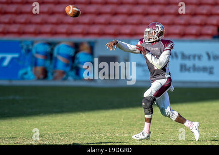 Ottobre 25, 2014 - Houston, Texas, Stati Uniti d'America: Texas Southern Tigers running back Daveonn Porter (7) tenta un passo .durante un NCAA Football gioco tra la University of Arkansas a Pine Bluff Golden Lions e la Texas Southern Tigers di BBVA Compass Stadium, Houston, TX. Arkansas-Pine Bluff beat TSU 38-37 Foto Stock