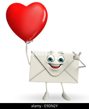 Personaggio dei fumetti di mail con cuore rosso Foto Stock