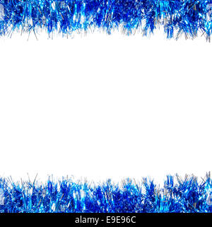 Natale orizzontale doppia cornice di colore blu e argento garland su un bianco Foto Stock
