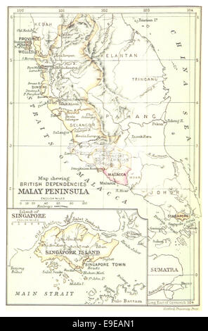 Mappa annunziando la British dipendenze della Penisola della Malesia e di Singapore (1888) Foto Stock