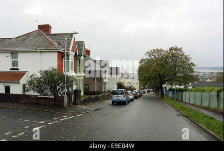 Swansea, Regno Unito. Venerdì 24 ottobre 2014 Cwmdonkin Drive, Swansea affacciato verso Mumbles Re: Quest anno segna il centenario di Dylan Thomas' nascita il 28 ottobre 2014 con eventi presso la casa natale dello scrittore e poeta Dylan Thomas a 5 unità Cwmdonkin, Swansea, South Wales, Regno Unito. Credito: D Legakis/Alamy Live News Foto Stock