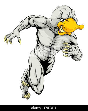 Una illustrazione di una media dura cercando di anatra mascotte sportive in volata Foto Stock