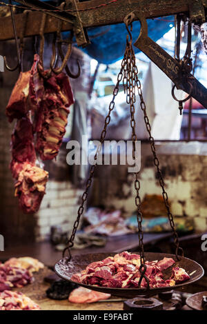 Butcher Shop al Nuovo Mercato, Calcutta, West Bengal, India Foto Stock