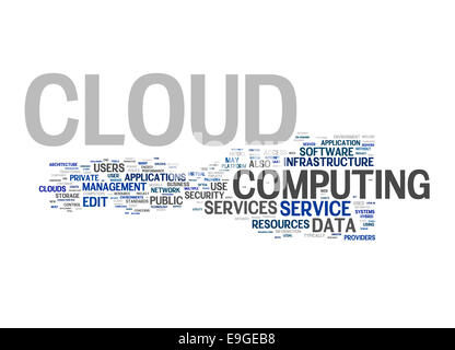 Il cloud computing cloud di testo Foto Stock