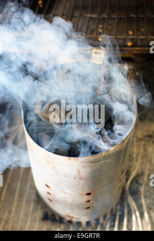 A partire da una griglia a carbone fuoco. Foto Stock