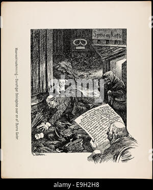 Illustrazione a cartoni animati di Theodor Kittelsen, intitolata "Maaneskinsstemning - Berettiget Beklagelse Over en af Byens Gader", che raffigura una scena di strada della città al chiaro di luna. Foto Stock