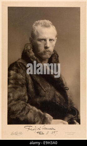 Un ritratto di Fridtjof Nansen, realizzato intorno al 1890. Nansen era un rinomato esploratore norvegese, scienziato e umanitario, noto per le sue spedizioni polari e il suo lavoro scientifico. Foto Stock