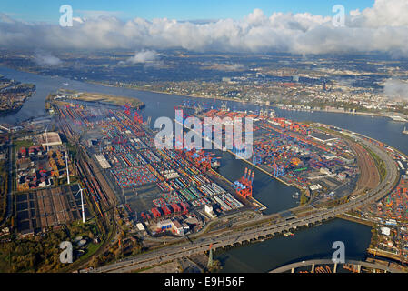 Eurogate container terminal e Burchardkai terminal container, Amburgo, Germania Foto Stock