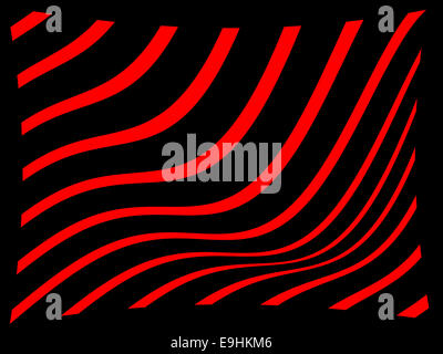 Sfondo nero con rosso linee ondulate con contorno nero Foto Stock