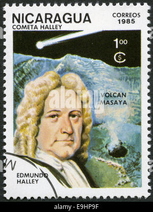 NICARAGUA - 1985: mostra Edmond Halley (1656-1742) e la cometa di Halley Foto Stock