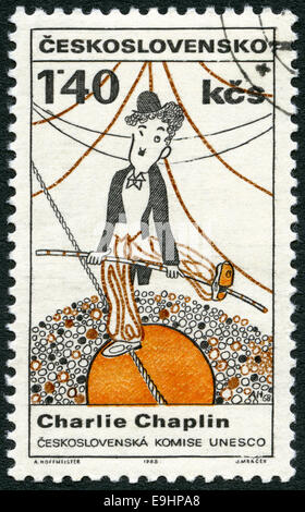 La Cecoslovacchia - 1968: Mostra ritratto di Charlie Chaplin (1889-1977), Serie personalità della cultura del ventesimo centenario e le Nazioni Unite Foto Stock