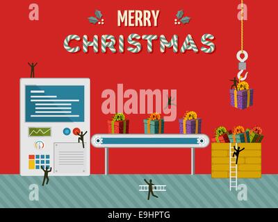 Santa il lavoro di squadra preparare doni creativi fabbrica per buon Natale design. EPS10 file vettoriale organizzati in strati per operazioni di editing semplici Foto Stock