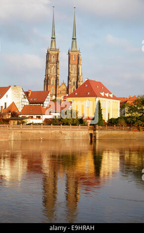 Fiume Odra con isola Duomo - Cattedrale di San Giovanni Battista e l Arcivescovado, Wroclaw, Polonia Foto Stock