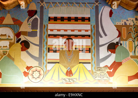 Murale di Kenneth Adams, descritto come "l'Indiana, che mostra il suo lavoro come l'artista", Willard Sala Lettura, Zimmerman Library Foto Stock