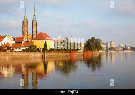 Fiume Odra con isola Duomo - Cattedrale di San Giovanni Battista e l Arcivescovado, Wroclaw, Polonia Foto Stock