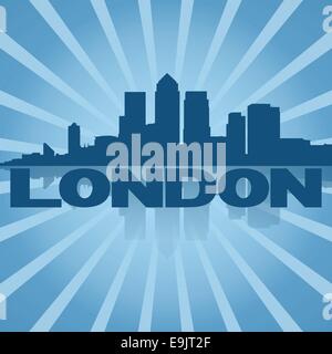 London Docklands skyline su blu sunburst illustrazione Illustrazione Vettoriale